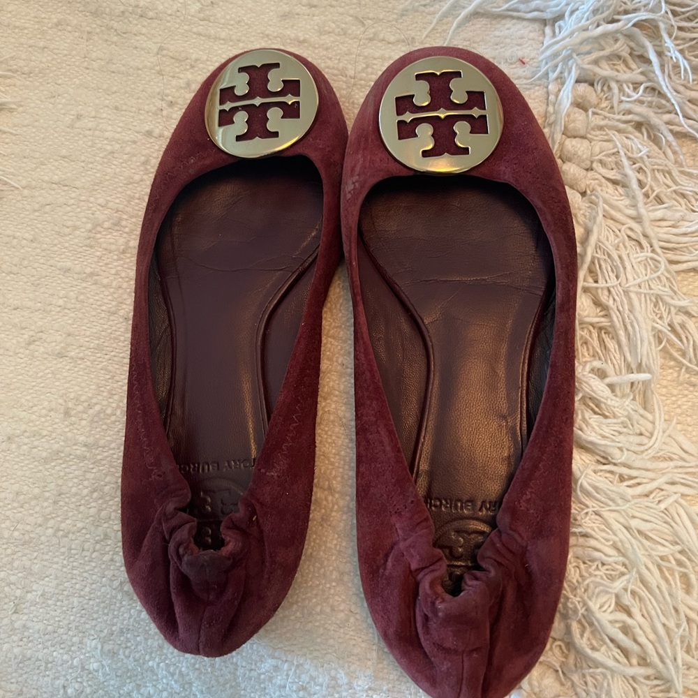 Burgundy suede Tory Burch Reva flats size 6.5